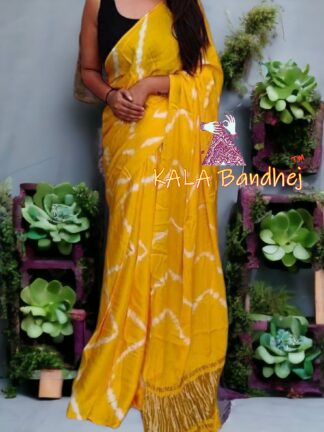 Light Gold Shibori Leheriya Saree Pure Modal Silk