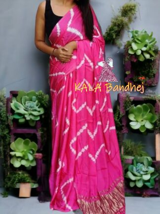 Pink Shibori Leheriya Saree Pure Modal Silk