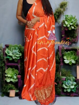 Orange Shibori Leheriya Saree Pure Modal Silk