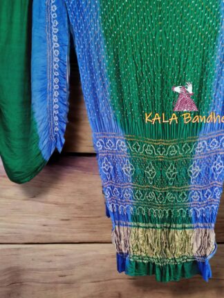 Sky Blue- Rama Shaded Pure Gaji Silk Bandhani Saree