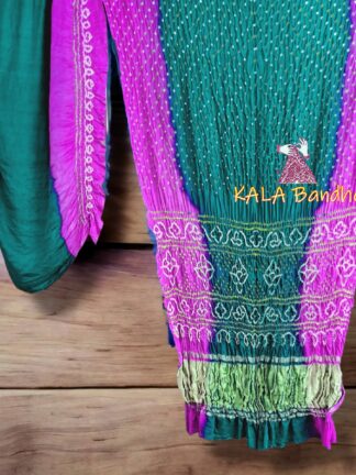 Pink Dark Rama Shaded Bandhani Saree Pure GajiSilk Lagdi Palav