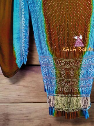 Brick Sky Shaded Bandhani Saree Pure GajiSilk Lagdi Palav