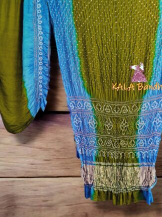 Khaki Sky Shaded Bandhani Saree Pure GajiSilk Lagdi Palav