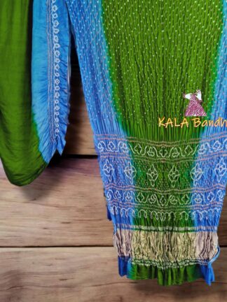 Mehendi Sky Shaded Bandhani Saree Pure GajiSilk Lagdi Palav