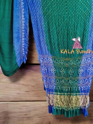Sky Dark Rama Shaded Bandhani Saree Pure GajiSilk Lagdi Palav