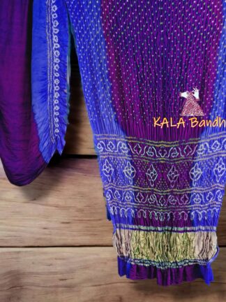 Blue Purple Shaded Bandhani Saree Pure GajiSilk Lagdi Palav