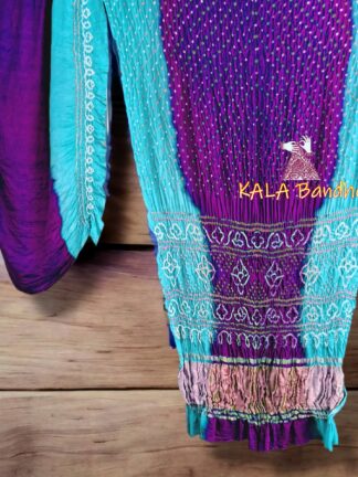 Aqua Purple Shaded Bandhani Saree Pure GajiSilk Lagdi Palav
