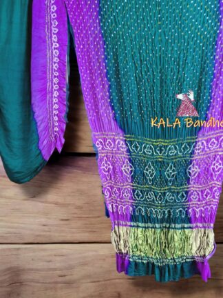 Purple T Blue Shaded Bandhani Saree Pure GajiSilk Lagdi Palav