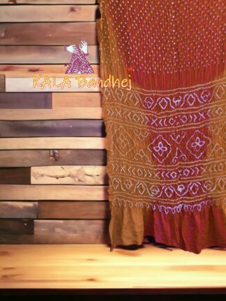 Mustered Red Shaded Bandhani Saree Pure GajiSilk