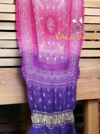 Pink Blue Shaded Bandhani Dupatta Pure GajiSilk