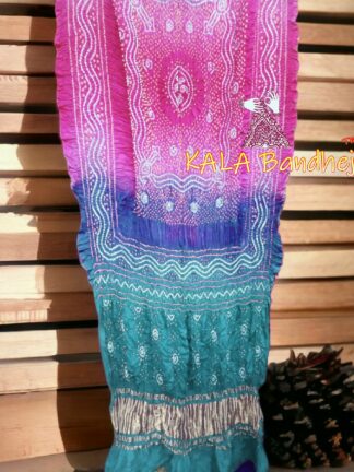 Pink Rama Shaded Bandhani Dupatta Pure GajiSilk