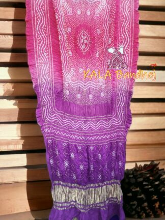 Pink Brinjal Shaded Bandhani Dupatta Pure GajiSilk