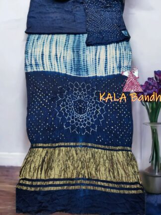 T Blue Shibori Bandhani Saree Pure Modal Silk
