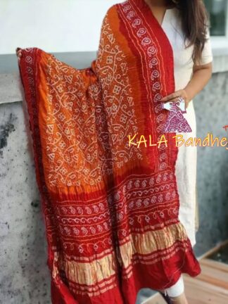 Blood Red Rust Bandhani Dupatta Pure Gaji Silk