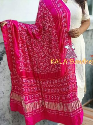 Pink Shikari Bandhani Dupatta Pure Gaji Silk