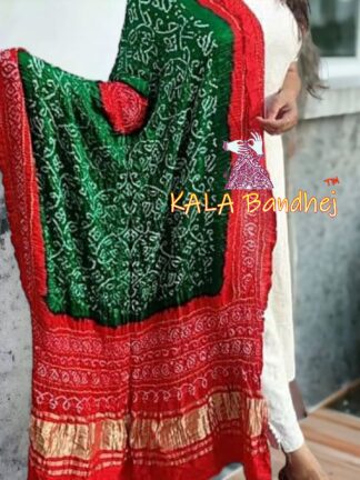 Red Green Shikari Bandhani Dupatta Pure Gaji Silk