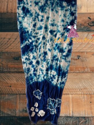 T Blue Pure GajiSilk Designer Stole Tie-Dye Shibori