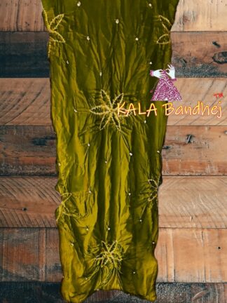 Khaki Pure GajiSilk Designer Stole Bandhani Shibori