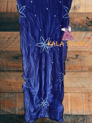 Blue Pure GajiSilk Designer Stole Bandhani Shibori