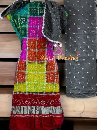 Blood Red Silver Bandhani Gharchola Dress Material Pure GajiSilk