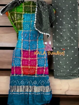 Sky Grey Bandhani Gharchola Dress Material Pure GajiSilk