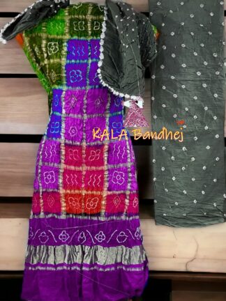 Magenta Silver Bandhani Gharchola Dress Material Pure GajiSilk