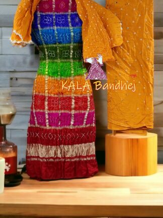 Red Golden Bandhani Gharchola Dress Material Pure GajiSilk