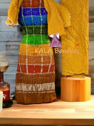 Rust Yellow Silver Bandhani Gharchola Dress Material Pure GajiSilk