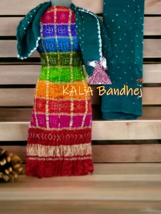 Red Rama Bandhani Gharchola Dress Material Pure GajiSilk