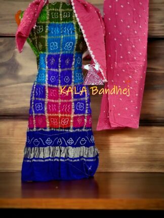 Blue Pink Bandhani Gharchola Dress Material Pure GajiSilk