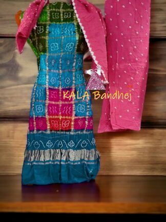Aqua Pink Bandhani Gharchola Dress Material Pure GajiSilk