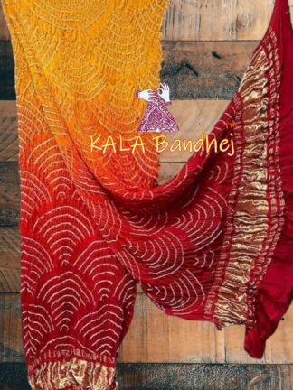 Yellow Red Wifi Dupatta Bandhani Pure GajiSilk