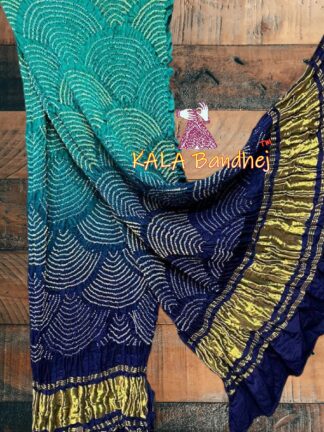 Aqua Navy Wifi Dupatta Bandhani Pure GajiSilk