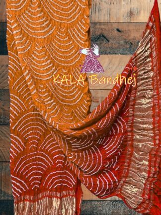 Golden Red Wifi Dupatta Bandhani Pure GajiSilk