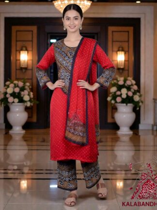 Black Red Abha Pure Gaji Silk Bandhani Suit Designer
