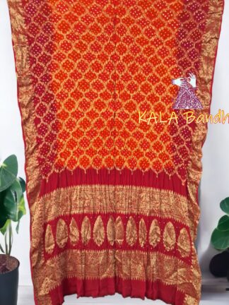 Red Orange Bandhani Banarasi Dupatta Georgette Silk