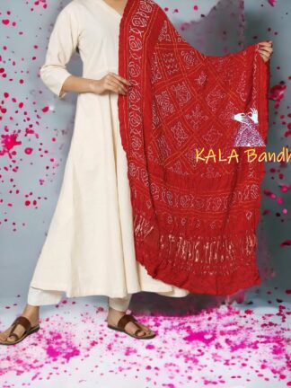 Red BavanBarg Bandhani Dupatta Pure Gaji Silk