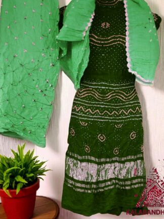 Mhendi Marine Bandhani Chandrakhani Dress Material Pure Gaji Silk