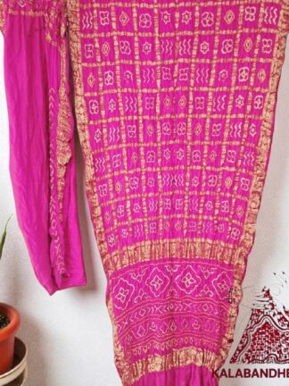 Rani Pink Naksi Zari Gharchola Saree Pure Gaji Silk Bandhani
