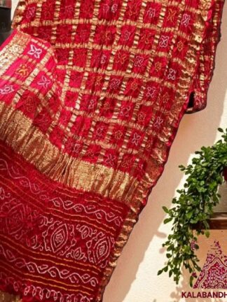 Blood Red Bandhani Saree Pure GajiSilk Naksi Jari Gharchola