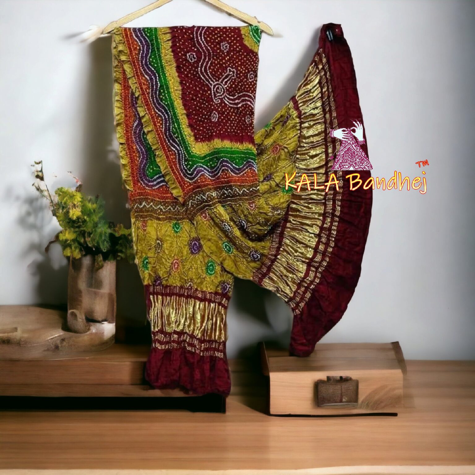 Red Bandhani Silk Blend Dupatta