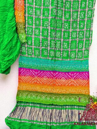 Parrot Multi Bandhani Gharchola Saree Pure GajiSilk