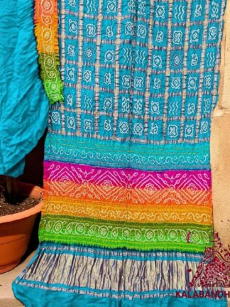 Aqua Multi Bandhani Gharchola Saree Pure GajiSilk
