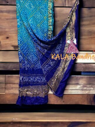 Sky Blue BavanBarg Naksi Jari Bandhani Dupatta Pure GajiSilk