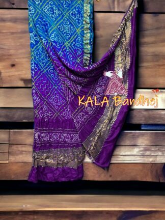 Magenta Sky BavanBarg Naksi Jari Bandhani Dupatta Pure GajiSilk