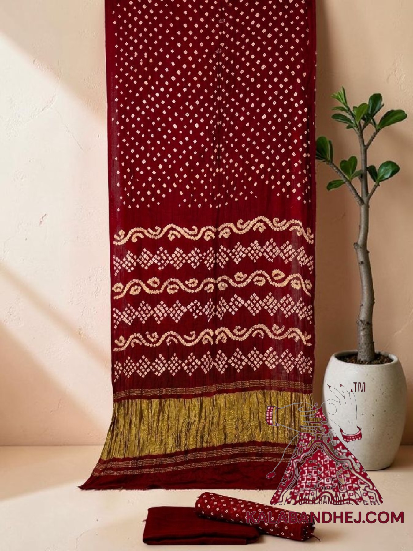 Maroon Lagdi Palav Bandhani Saree in Pure Modal Silk