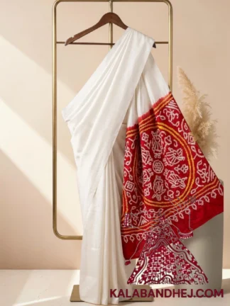 Red Ras Mandal Bandhani Pallu Panetar Saree Pure Gaji Silk