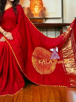 Red Shibori Saree Pure Modal Silk Color Edges
