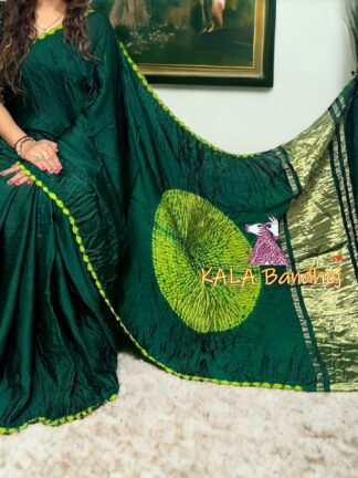 Green Shibori Saree Pure Modal Silk Color Edges