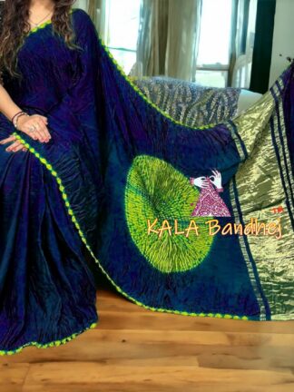 Navy Shibori Saree Pure Modal Silk Color Edges